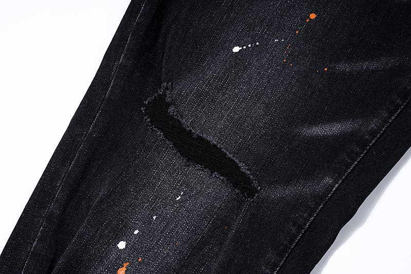 Purple Brand Paint Splatter Distressed Black Jeans ¡ª detail
