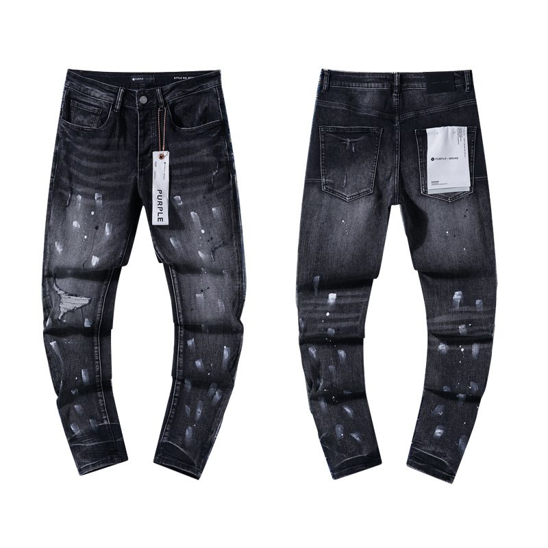 Purple Brand Black Distressed Paint-Splatter Jeans ¡ª hero