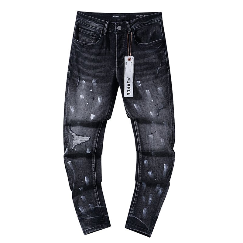 Purple Brand Black Distressed Paint-Splatter Jeans ¡ª front