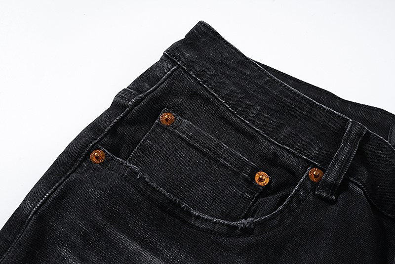 Purple Brand Paint Splatter Distressed Black Jeans ¡ª detail