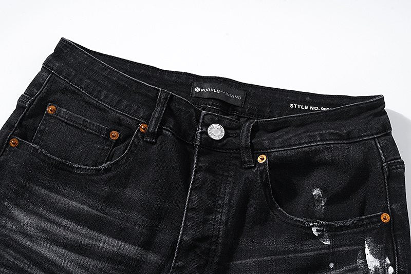 Purple Brand Paint Splatter Distressed Black Jeans ¡ª detail