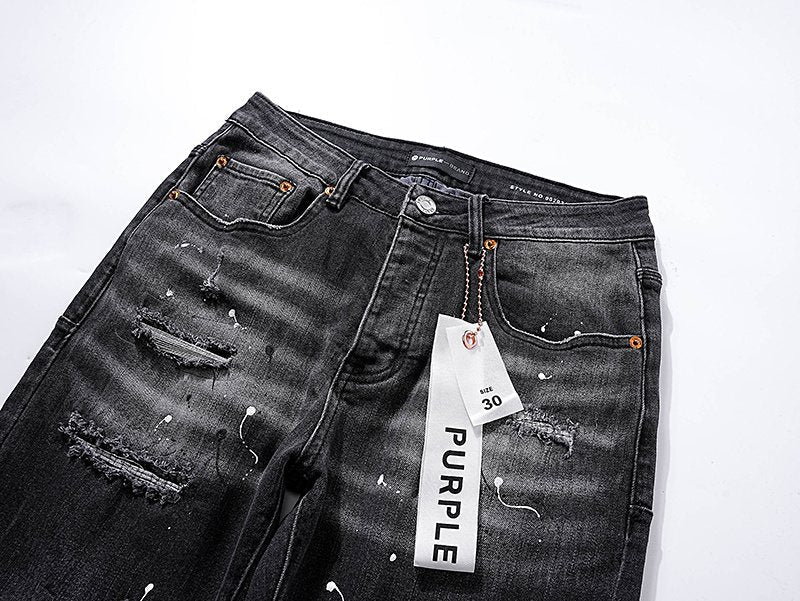 Purple Brand Paint-Splatter Distressed Black Jeans ¡ª detail