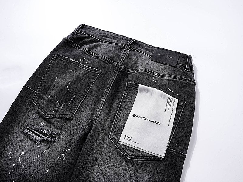 Purple Brand Paint-Splatter Distressed Black Jeans ¡ª detail
