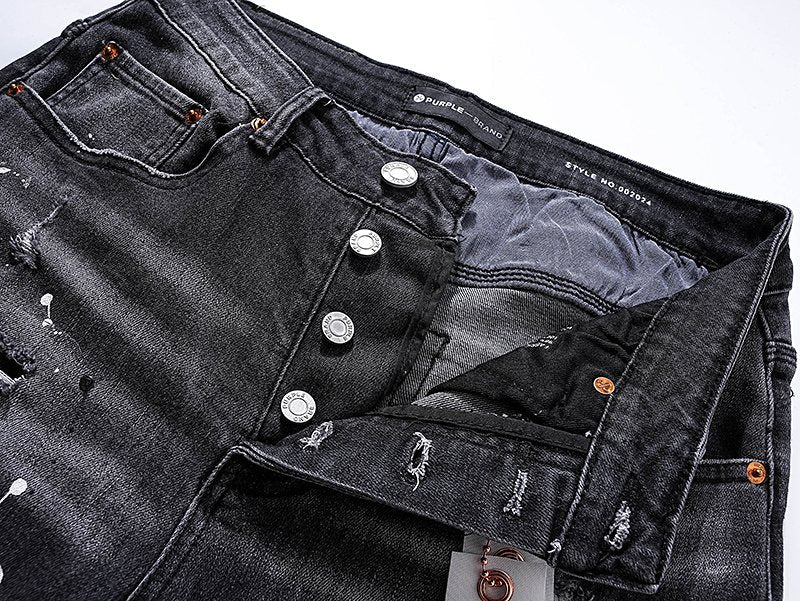 Purple Brand Paint-Splatter Distressed Black Jeans ¡ª detail