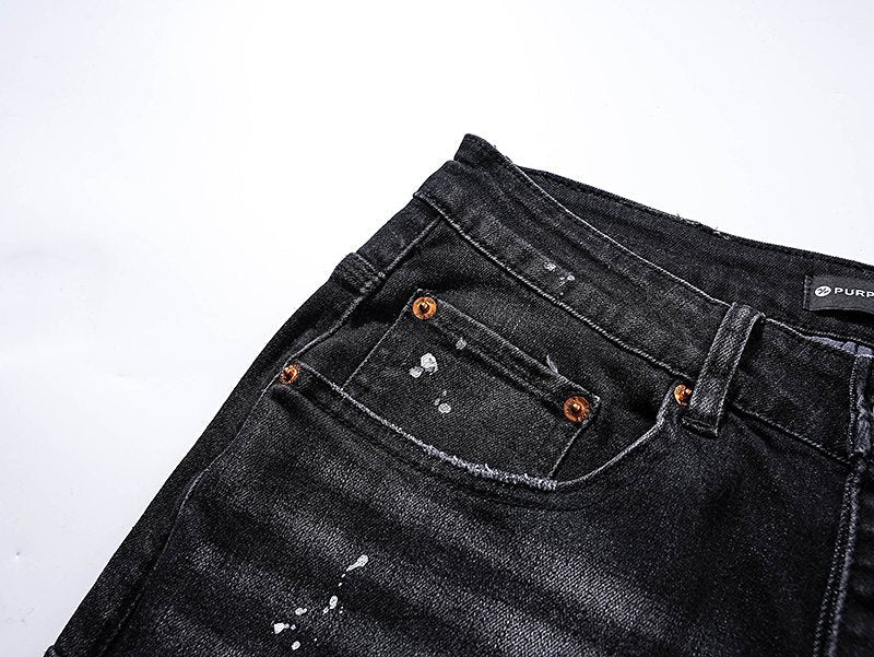 Purple Brand Black Paint Splatter Distressed Jeans ¡ª detail