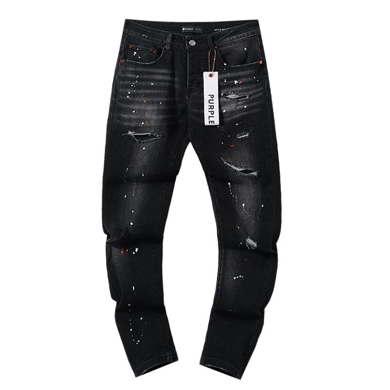 Purple Brand Black Paint Splatter Distressed Jeans ¡ª front