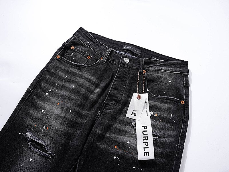 Purple Brand Black Paint Splatter Distressed Jeans ¡ª detail