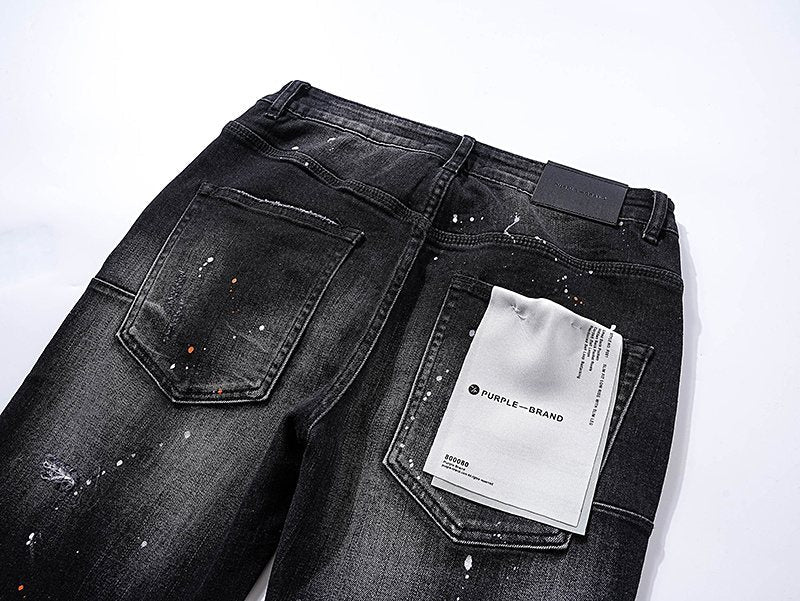 Purple Brand Black Paint Splatter Distressed Jeans ¡ª detail