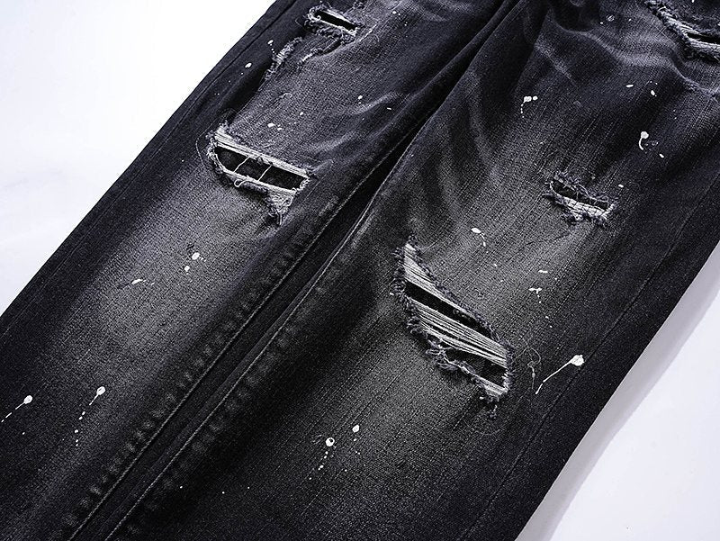 Purple Brand Black Paint-Splatter Distressed Jeans ¡ª detail