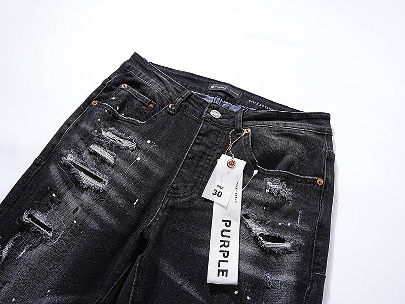 Purple Brand Black Paint-Splatter Distressed Jeans ¡ª detail