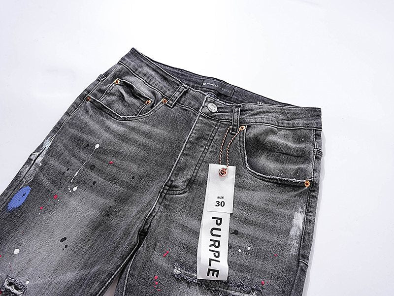 Purple Brand Gray Paint-Splatter Distressed Jeans ¡ª detail