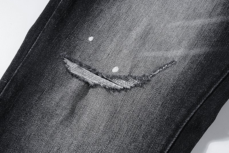 Purple Brand Black Distressed Paint-Splatter Jeans ¡ª detail