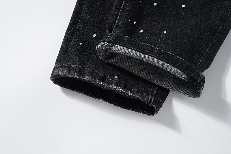 Purple Brand Black Distressed Paint-Splatter Jeans ¡ª detail