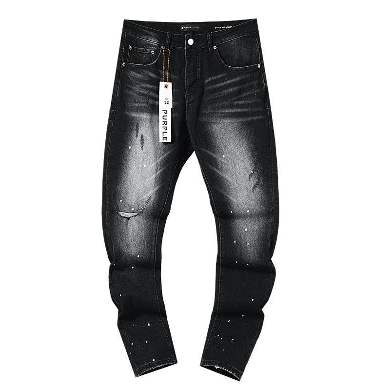 Purple Brand Black Distressed Paint-Splatter Jeans ¡ª hero