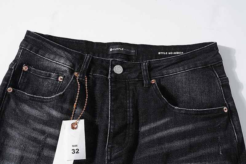 Purple Brand Black Distressed Paint-Splatter Jeans ¡ª detail