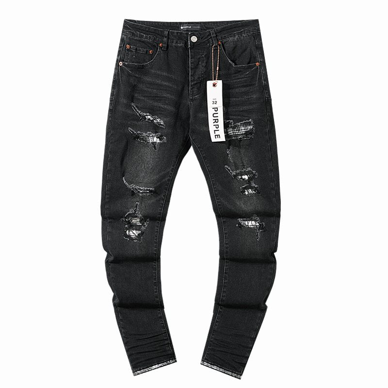 Purple Brand Black Distressed Tapered Jeans ¡ª hero