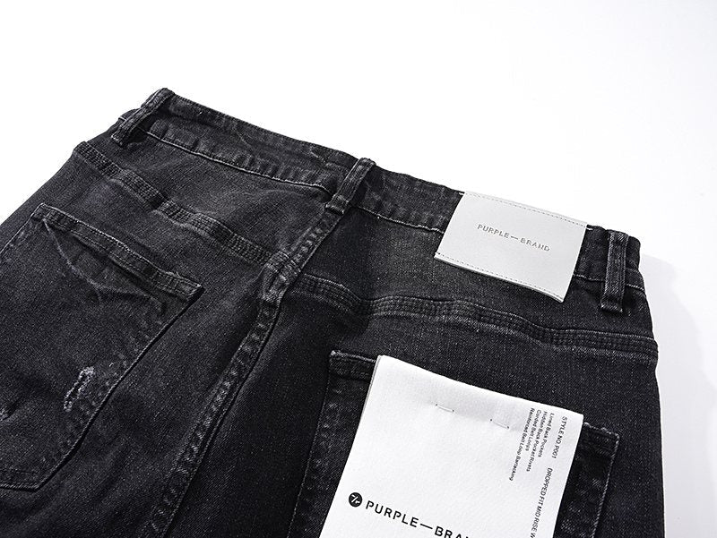 Purple Brand Black Distressed Tapered Jeans ¡ª detail
