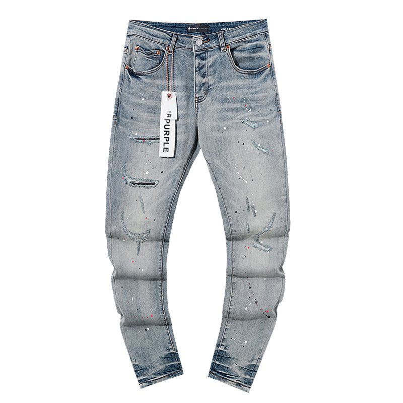 Purple Brand Distressed Paint Splatter Stacked Jeans ¡ª hero