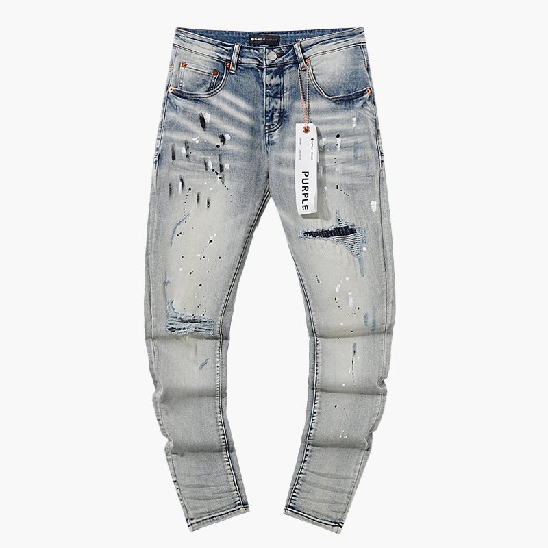 Purple Brand Light Blue Distressed Ribbed Knee Jeans ¡ª front