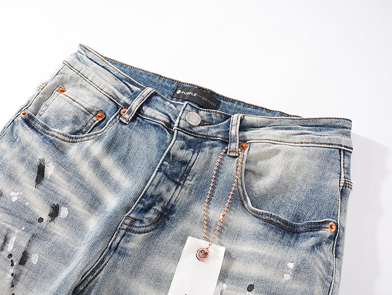 Purple Brand Light Blue Distressed Ribbed Knee Jeans ¡ª detail