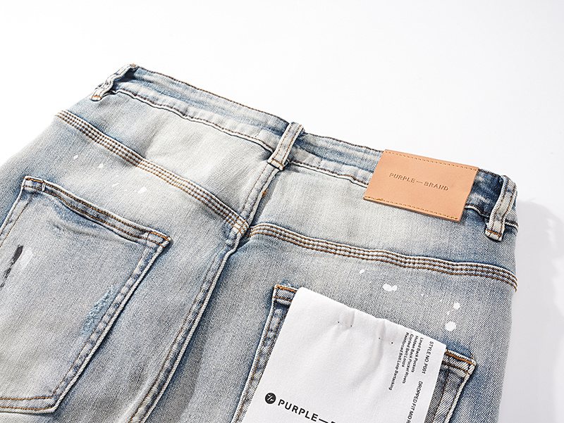 Purple Brand Light Blue Distressed Ribbed Knee Jeans ¡ª detail