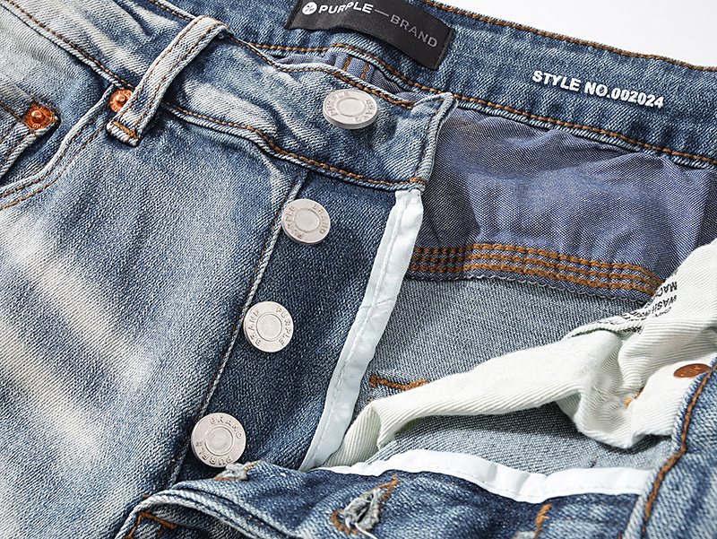 Purple Brand Light Blue Distressed Ribbed Knee Jeans ¡ª detail