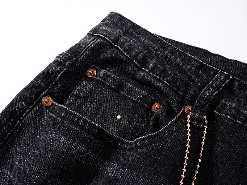 Purple Brand Black Paint-Splatter Distressed Jeans ¡ª detail