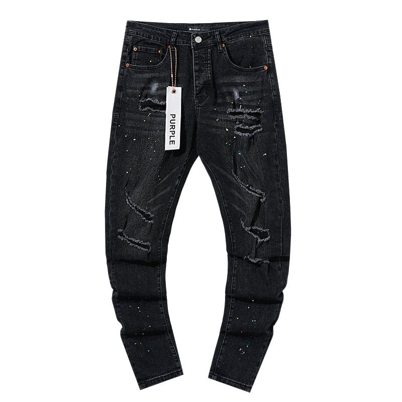 Purple Brand Black Paint-Splatter Distressed Jeans ¡ª front