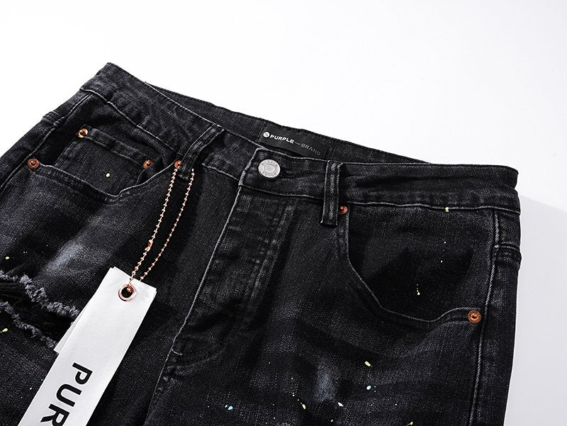 Purple Brand Black Paint-Splatter Distressed Jeans ¡ª detail