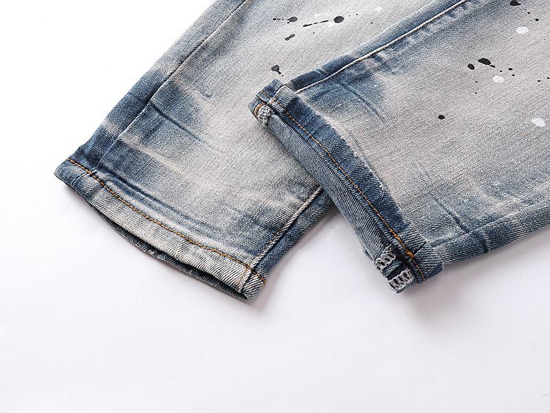 Purple Brand Light Blue Distressed Paint Splatter Jeans ¡ª detail