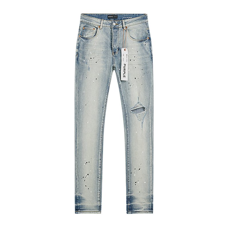 Purple Brand Light Blue Distressed Paint Splatter Jeans ¡ª front