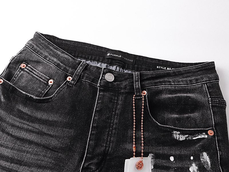Purple Brand Black Distressed Paint Splatter Jeans ¡ª detail