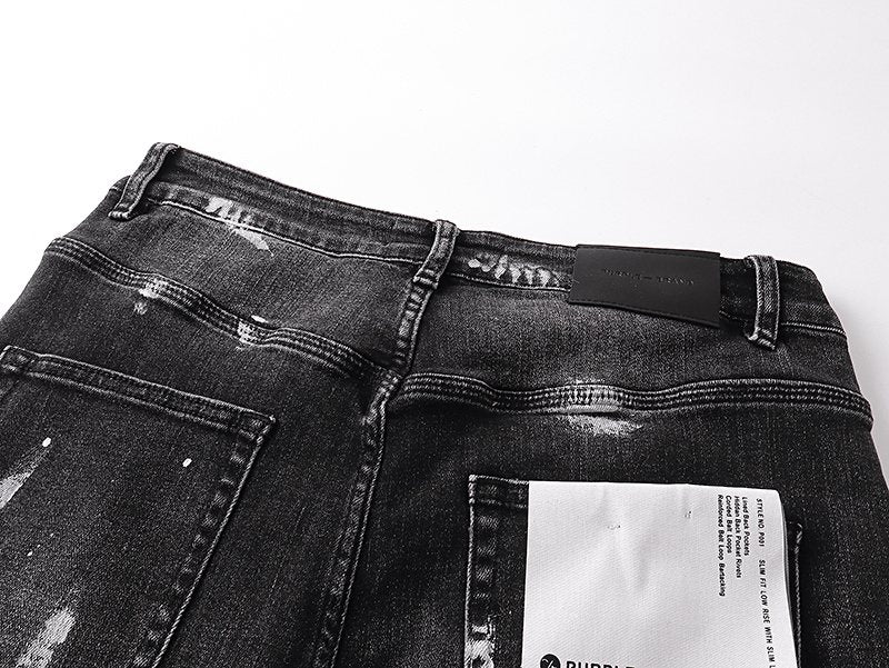 Purple Brand Black Distressed Paint Splatter Jeans ¡ª detail