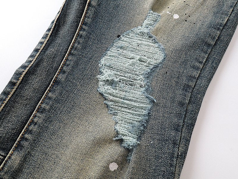 Purple Brand Blue Distressed Paint Splatter Jeans ¡ª detail