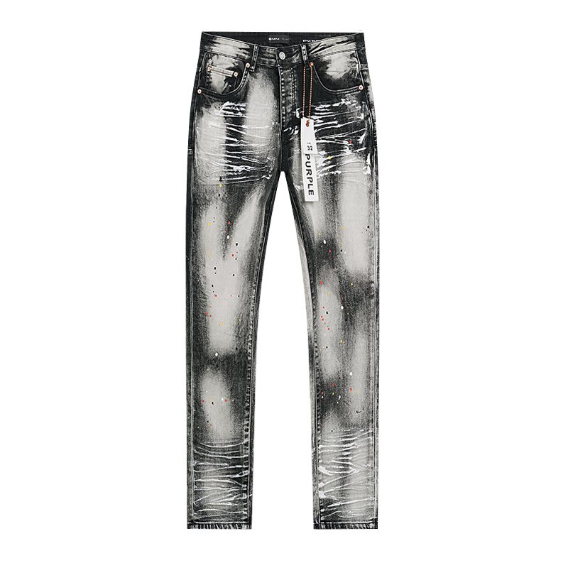 Purple Brand Washed Distressed Paint-Effect Jeans ¡ª front