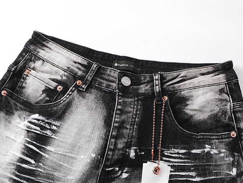 Purple Brand Washed Distressed Paint-Effect Jeans ¡ª detail