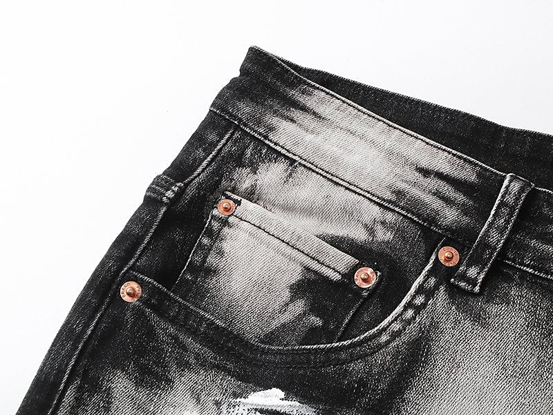 Purple Brand Washed Distressed Paint-Effect Jeans ¡ª detail