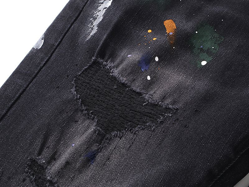 Purple Brand Black Distressed Paint-Splatter Jeans ¡ª detail