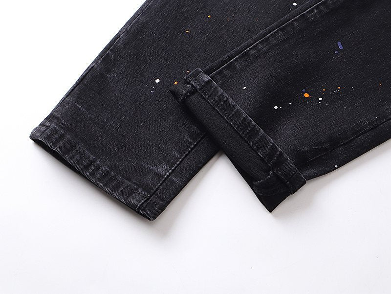 Purple Brand Black Distressed Paint-Splatter Jeans ¡ª detail