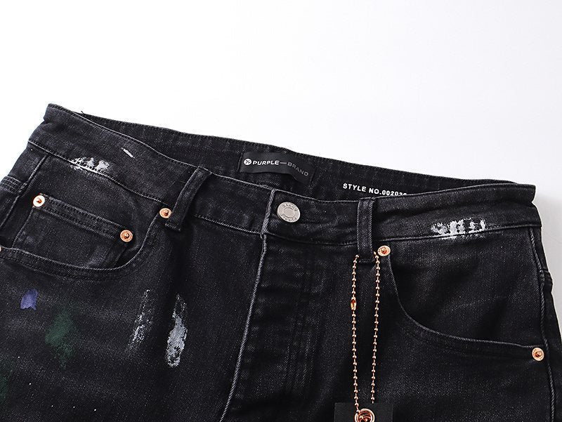 Purple Brand Black Distressed Paint-Splatter Jeans ¡ª detail
