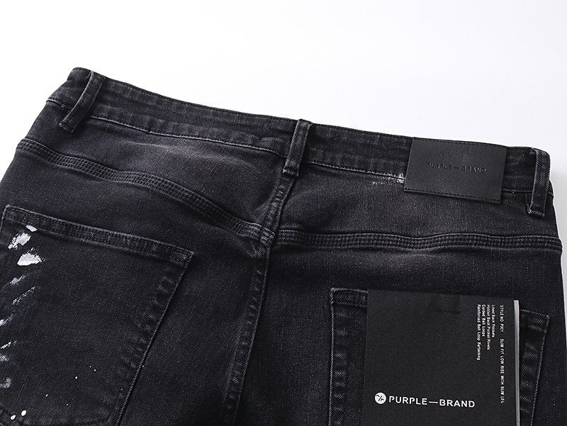 Purple Brand Black Distressed Paint-Splatter Jeans ¡ª detail
