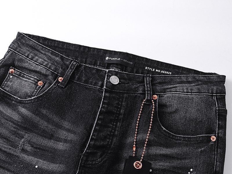 Purple Brand Washed Black Distressed Paint-Splatter Jeans ¡ª detail