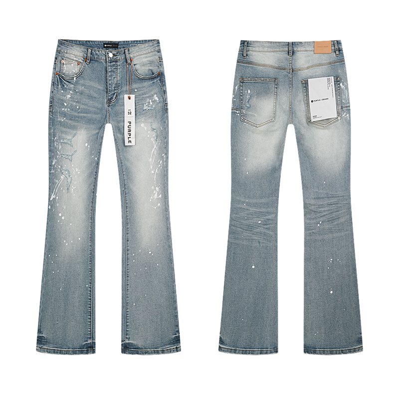 Purple Brand Light Blue Paint-Splatter Distressed Flared Jeans ¡ª hero