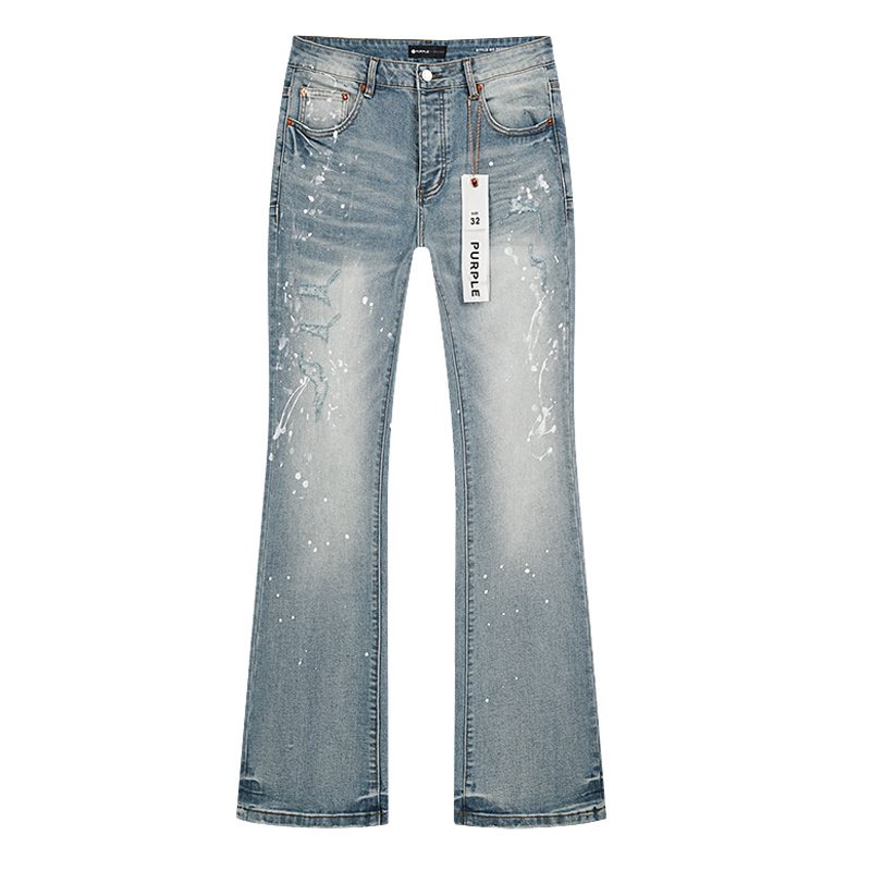 Purple Brand Light Blue Paint-Splatter Distressed Flared Jeans ¡ª front