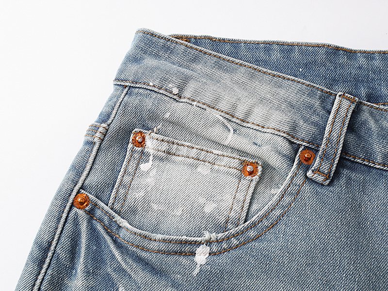 Purple Brand Light Blue Paint-Splatter Distressed Flared Jeans ¡ª detail