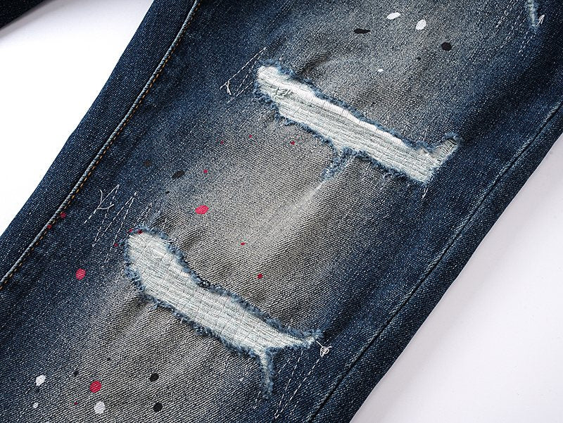 Purple Brand Dark Blue Distressed Paint Splatter Jeans ¡ª detail