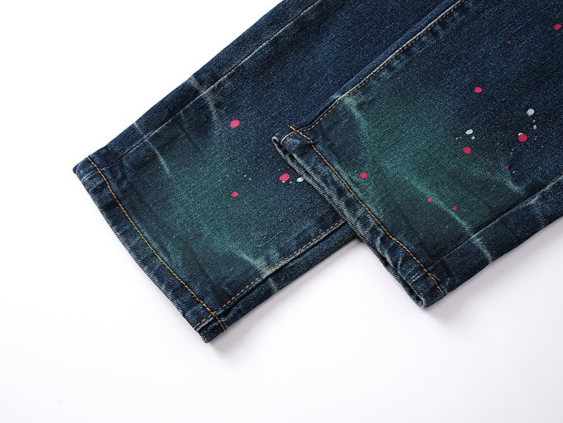 Purple Brand Dark Blue Distressed Paint Splatter Jeans ¡ª detail