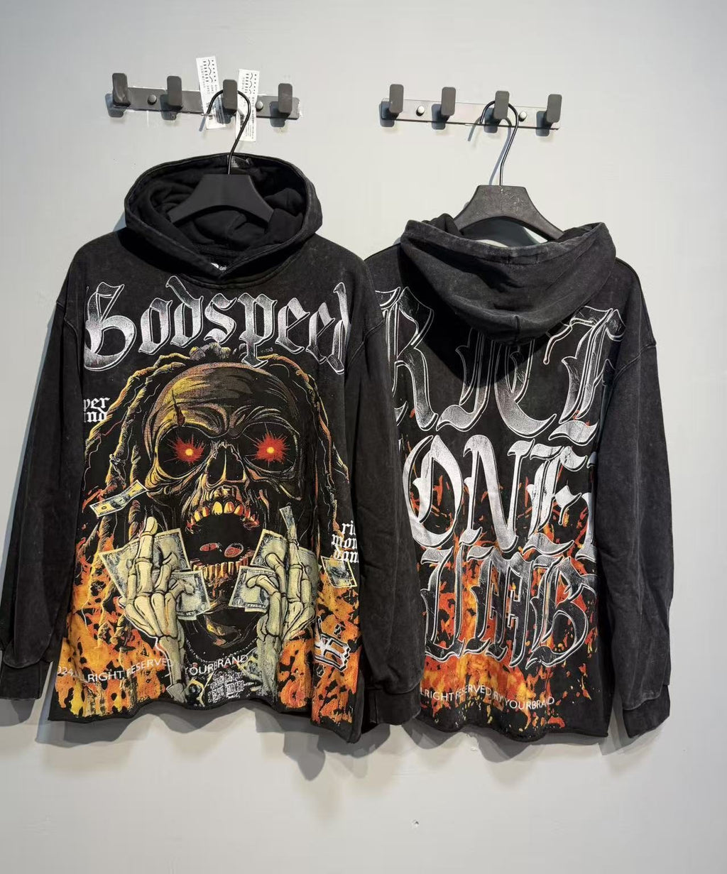 Godspeed Skull Graphic Acid Wash Hoodie ¡ª context