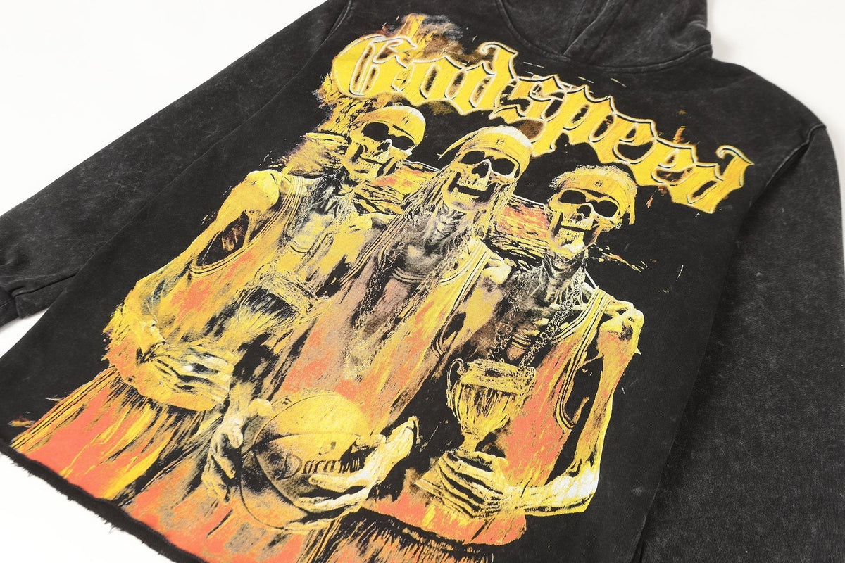 Godspeed Fortis Fortuna Adiuvat Skull Graphic Hoodie ¡ª detail