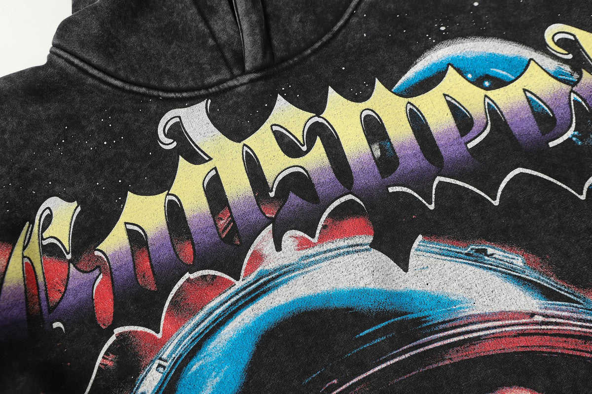 Godspeed Skull Graphic Acid Wash Hoodie ¡ª detail